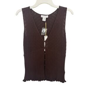 NWT House of Harlow 1960 Brown Crochet Festival Boho Top Medium Sheer